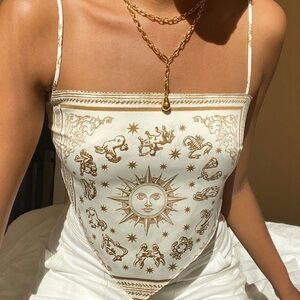 Zodiac Handkerchief Crop Top White & Gold Size XS / S